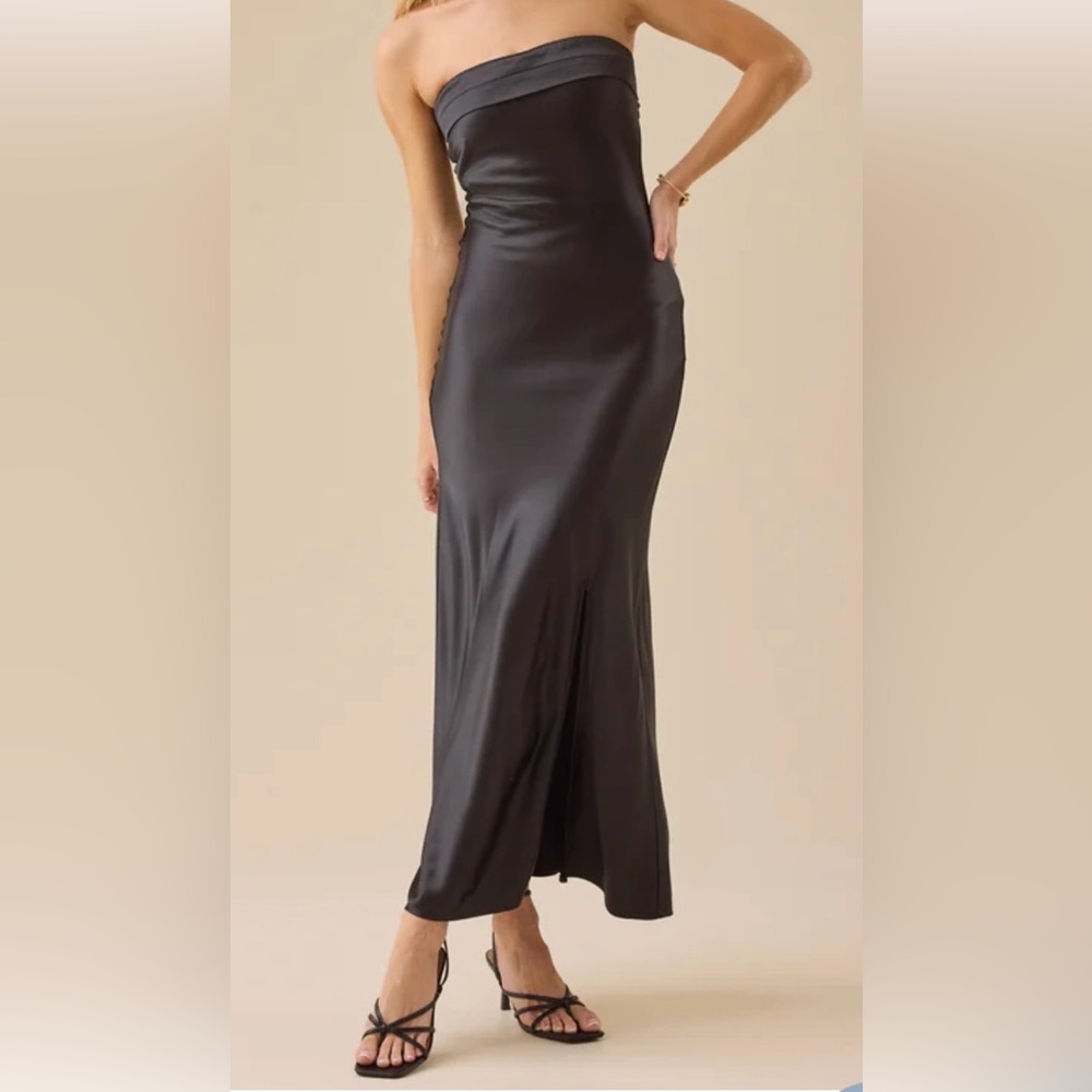 Altar'd State Strapless Black Satin Dress